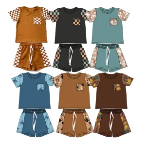New Arrival Custom Print Short Sleeves Shirts and Shorts 2-Pieces Kids Boys Clothes Sets Boutique Summer Sports Wear