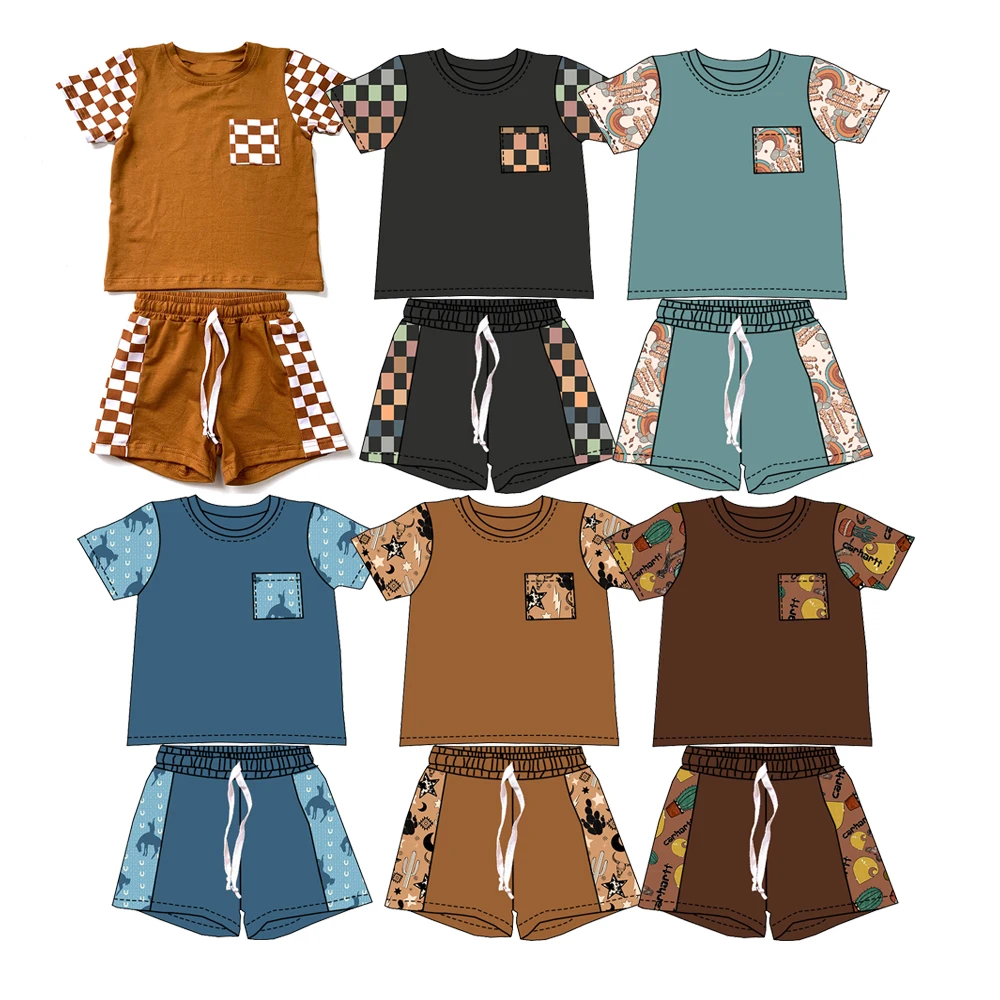 New Arrival Custom Print Short Sleeves Shirts and Shorts 2-Pieces Kids Boys Clothes Sets Boutique Summer Sports Wear
