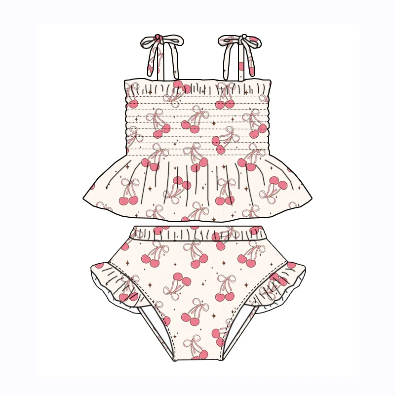 Factory-made Custom Printed Size Girls' Swimming Suit Set with Elastic Waistband, Top and Skirt for Girls' Swimsuits - Image 4
