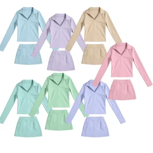 High-quality  Girls' Long-sleeved Sports Outfit Made of Yoga Fabric, Custom Colors and Patterns, Comfortable Set