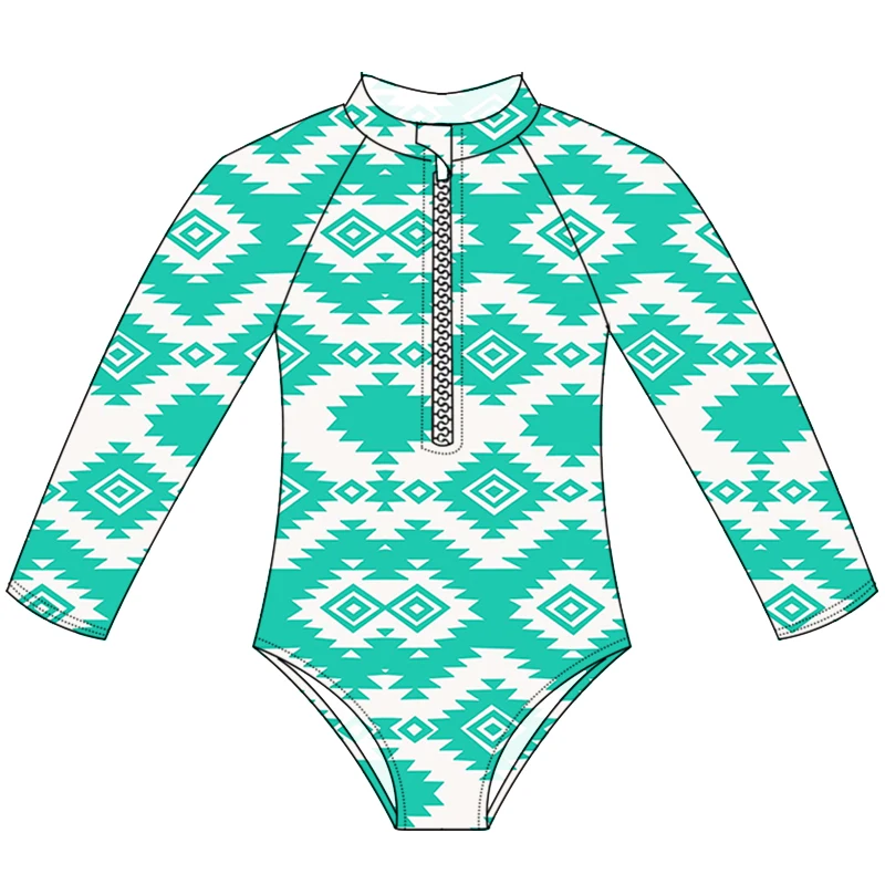 New Arrival Summer Baby Girls Swimsuit Custom Long Sleeve Bathing Suit With Zipper Kids Girls One-Piece Swimming Wear - Image 2