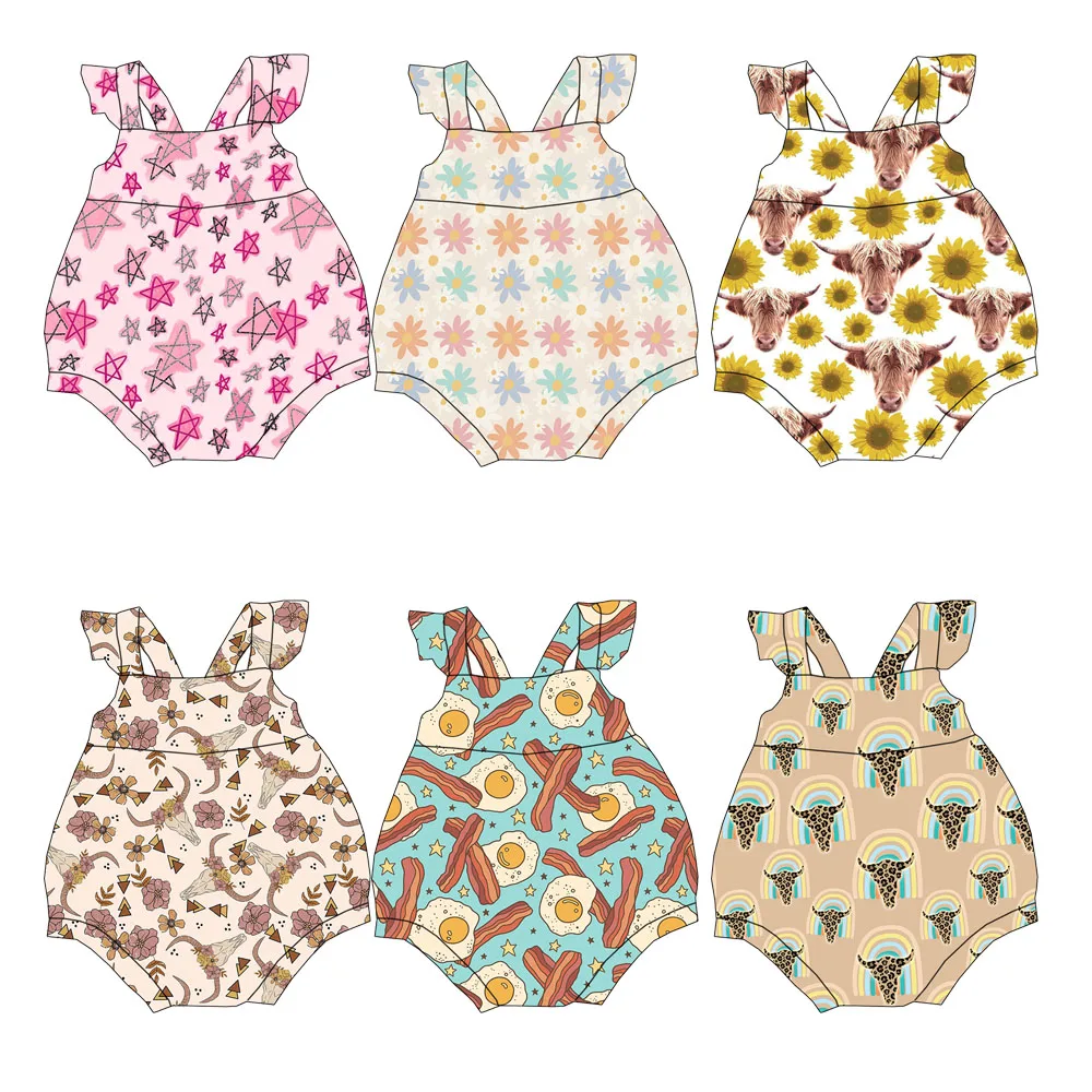High-quality Factory-customized Printed Pattern Baby Jumpsuit with Petal Sleeveless Design Summer Children's Crawling Suit