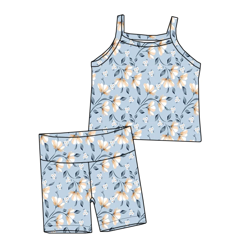 Summer Girls' Breathable Sleeveless Set with Custom butterfly Flowers and Comfortable Fabric Children's Cycling Pants Set - Image 3