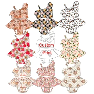 Custom Print Spring Summer Children's Girls High-Waisted 2-Piece Swim Suit Set Eco-Friendly Quick Dry Swimwear