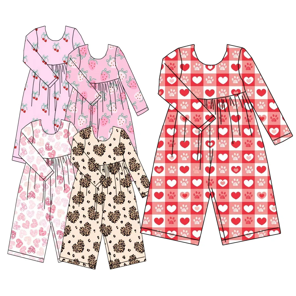 Newly Arrived Children's Exquisite Custom Heart-pattern Jumpsuit. Valentine's Day Girl's Cute Long-sleeved Jumpsuit Clothing.
