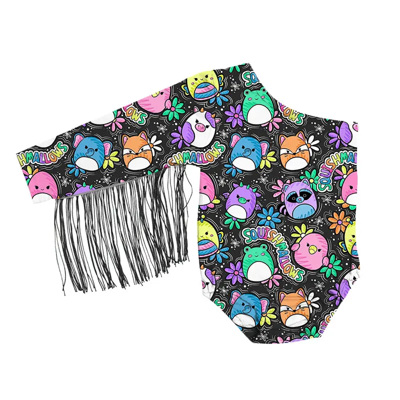 Baby Fashion One Shoulder Fringe Jumpsuit Custom Printing Comfortable Milk Silk Fabric Children's Boutique Clothing - Image 3