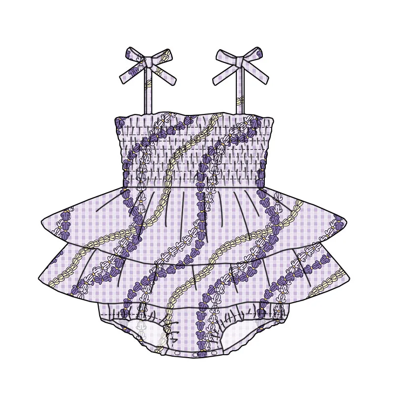 Newly Arrived Cute Baby Girl Custom butterfly Pattern Crawl Suit Lace-up Elastic Design and Lace Boutique Children's Onesie - Image 3
