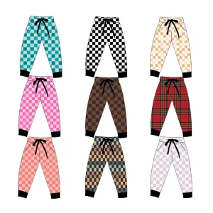 Fall Winter Checker Design Kids Custom Elastic Black String Sweatpants with Pocket Children Girls Boys Trousers Baby Joggers