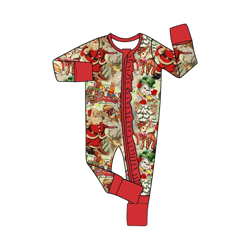Hot Sell Infant Christmas Romper Custom Ruffles Design Baby Girl Winter Fold Hand and Feet Long Sleeve Zipper Lovely Sleepwear - Image 4