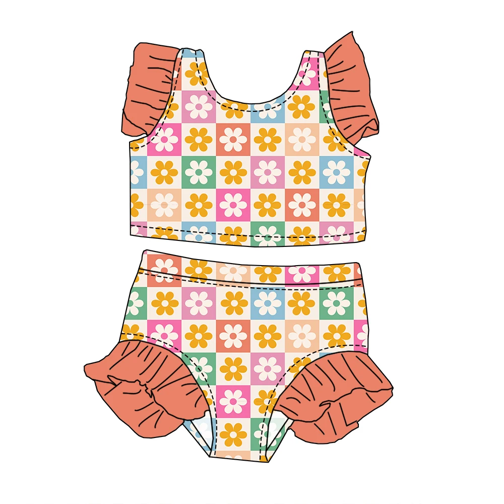 High Quality Custom Floral Prints Kids Girls Ruffle Tank and Shorts 2-Pieces Swimsuit Infant Girl Swimwear Sets - Image 4