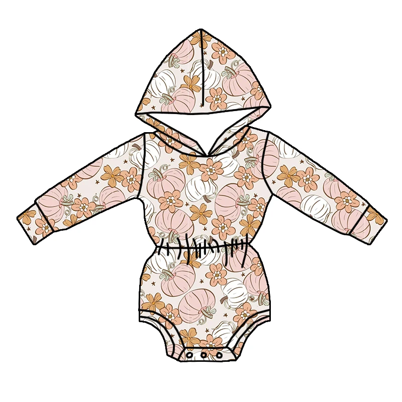 Newest Kids Clothing Spooky Season Halloween Custom Printed Long Sleeve One Piece Girls Hooded Romper - Image 4