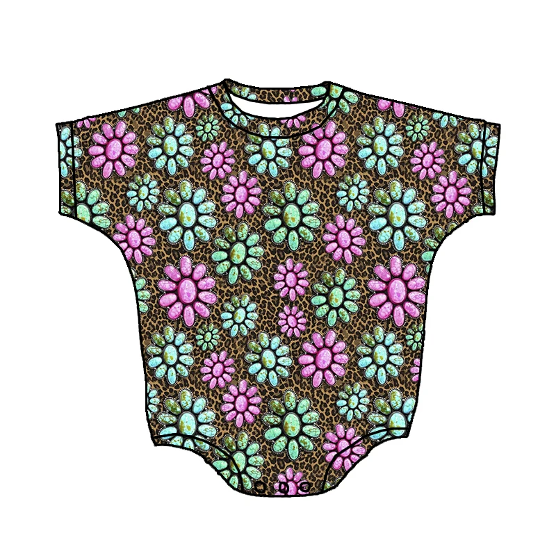 Wholesale Children Clothes Loose Romper Western Printing Short Sleeve Baby Girl's Bubble Romper - Image 2