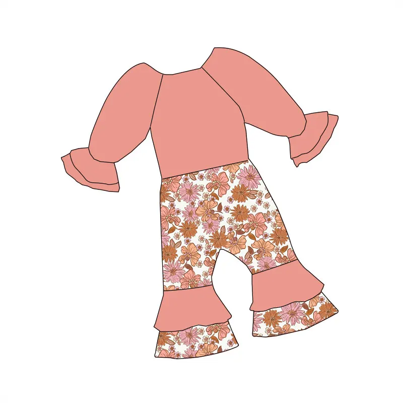 Fall Kid Clothes Milk Silk Fabric Long Sleeve Round Collar Girl Clothing Custom Print Jumpsuit - Image 3