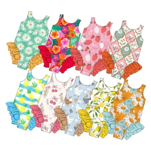 Hot Selling Girls One Piece Summer Swimwear Cute Ruffle Swimsuit Fruit Flower Design Sweet Bathing Suits