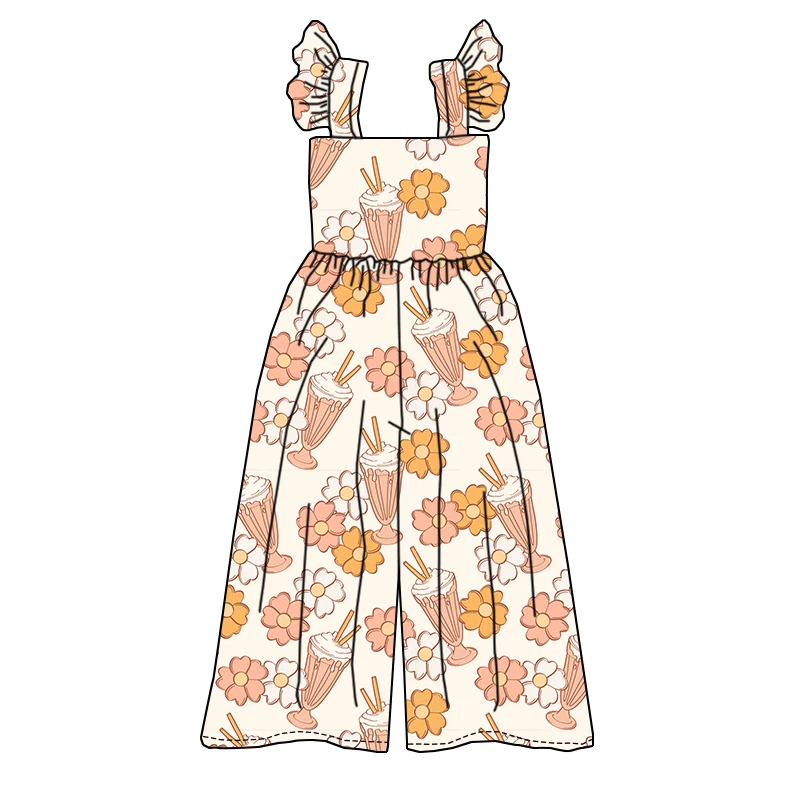 Summer Baby Girl Custom Patterned Sleeveless Jumpsuit Wide-leg Pants Lace Fine Children's One-piece Clothing - Image 2