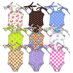 Wholesale Children Summer Clothes Kids Bathing Suit Custom Printing Warning Colors Girls One Piece Swimwear