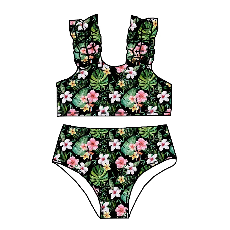 New Arrival Summer Kids Swimsuits Custom Western Printed Girls Ruffle Strap Two Pieces Bathing Suits - Image 4