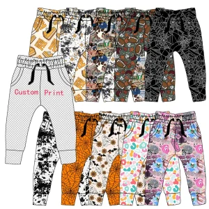 Trendy 2023 Kids Clothing Fall Children Pants Custom Printed Halloween Football Print High Waist Joggers