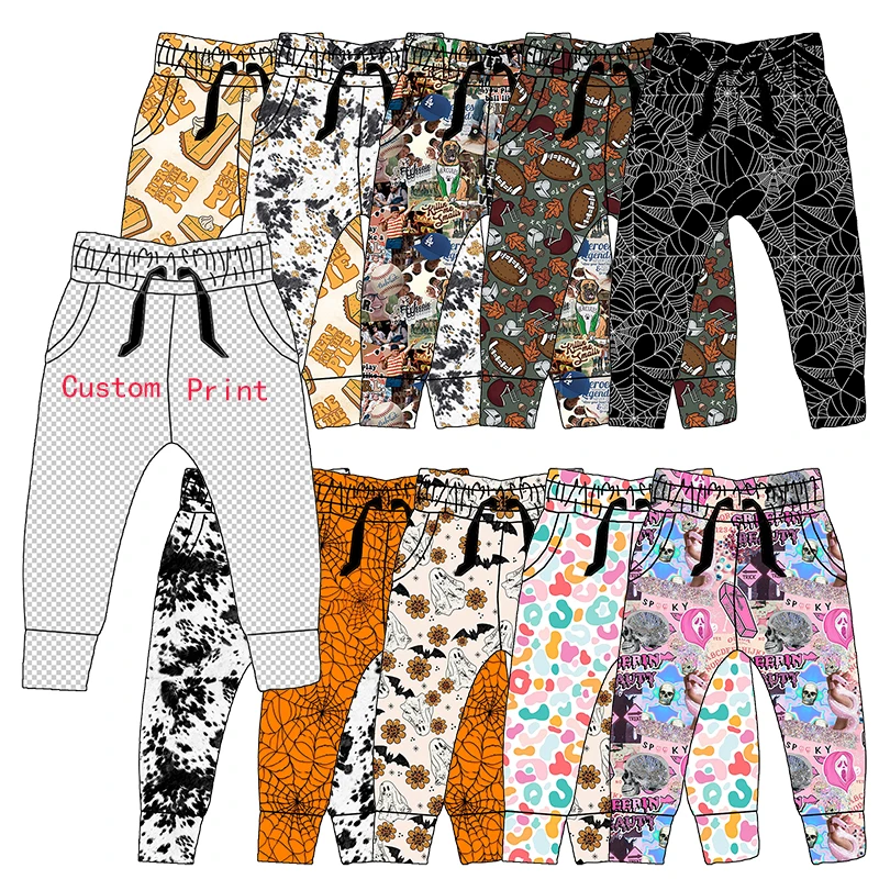 Trendy 2023 Kids Clothing Fall Children Pants Custom Printed Halloween Football Print High Waist Joggers