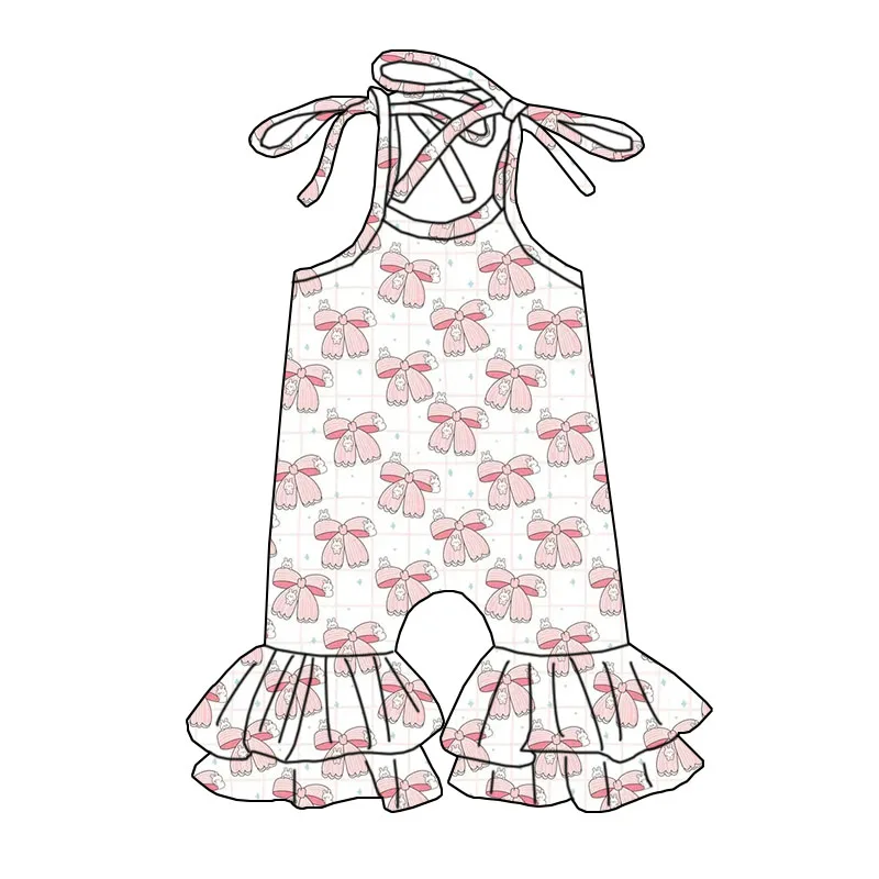 2026 Premium Children's Tied Belt Wide-leg Pants with Lace Trim and One-piece Dress with Easter Egg Print for Girls - Image 3