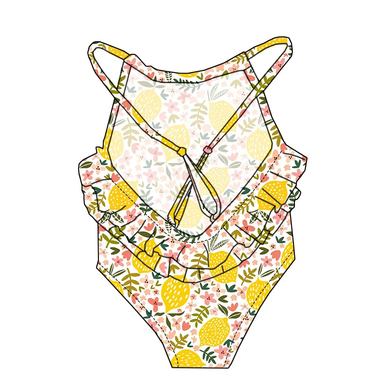 Huorong Fashion Quick-drying Girls' Summer Swimsuit After Being Strapped up with a Ruffled Onesie Little Girls' Beach Swimsuit - Image 6