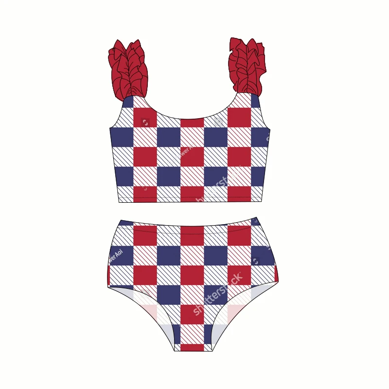 New Arrival Kids Baby Two-Piece Swim Set Custom 4th of July Printing Summer Bathing Swimsuit with Ruffles - Image 6