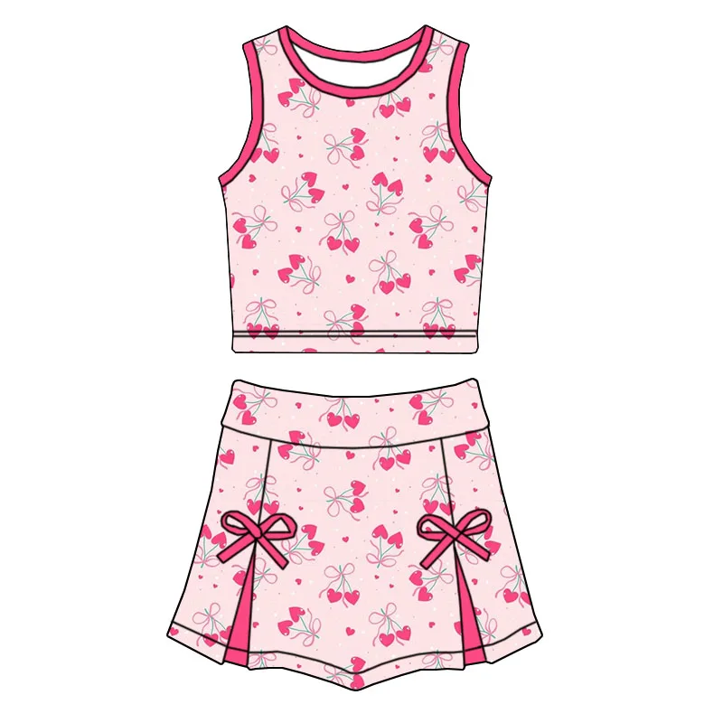 High-quality Girl's Sleeveless Round-neck Top and Short Skirt Two-piece Set with Bow Decoration for Wide Waist Girls' Outfit - Image 2