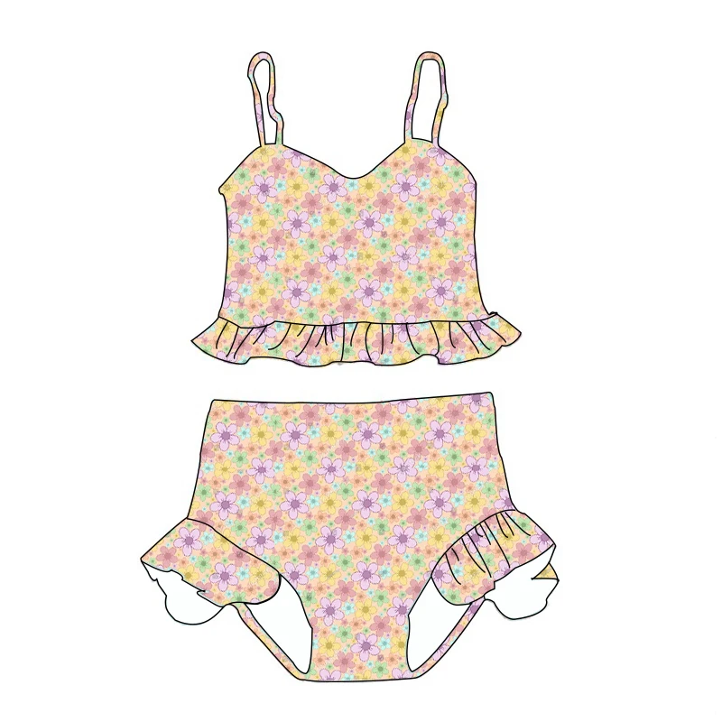 Wholesale Kids Baby Two-Piece Swim Set Custom Printing Summer Bathing Swimsuit Baby Sweet Swimwear with Ruffles - Image 4