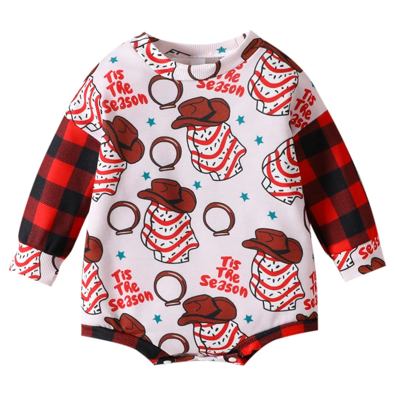 2023 Western Christmas Newborn Baby One Piece Romper Long Sleeve Solid Cuff Round Neck Winter Girl Leotard - Image 6