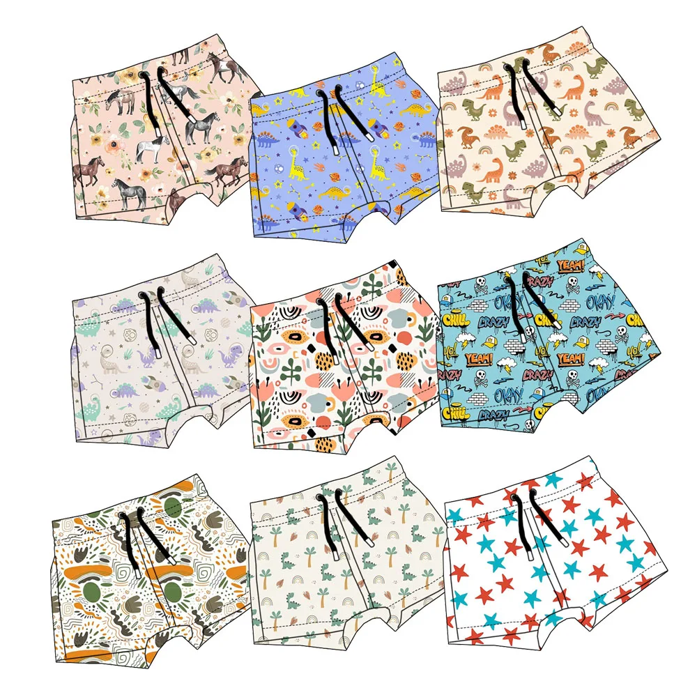 Summer Custom Printed Boys Swim Shorts Family Swimsuit Rope High Waist Breathable Quick Drying Children Beach Swim Shorts