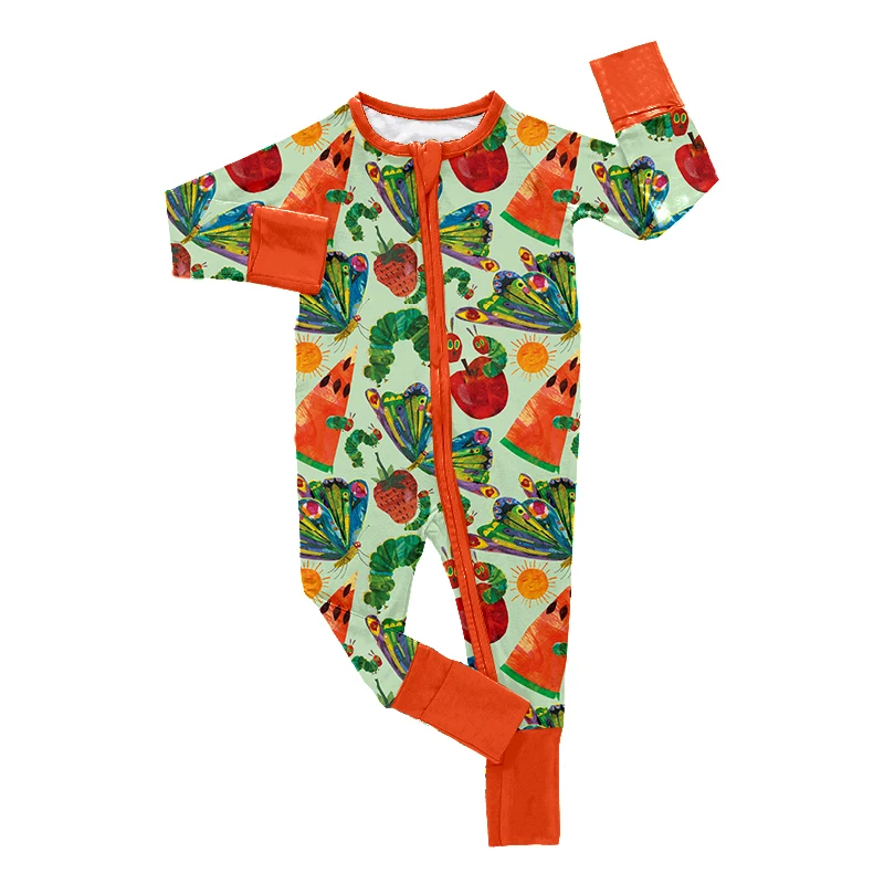Soft bamboo baby rompers in vibrant designs, perfect for B2B wholesale. Eco-friendly kids' pajamas for premium retail collections.