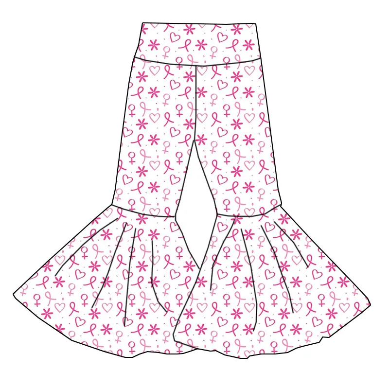 Boutique Custom Girls Bell Bottoms High Quality Knitted Fabric Casual Plus Size Pants Printed Design - Image 6