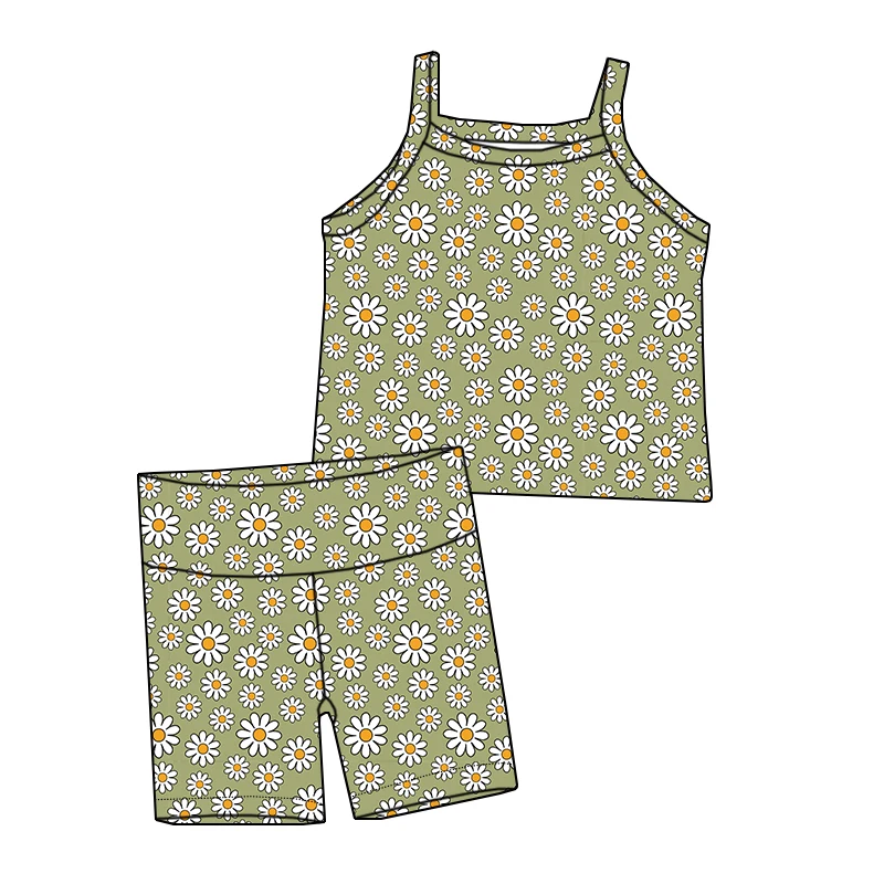 Summer Girls' Breathable Sleeveless Set with Custom butterfly Flowers and Comfortable Fabric Children's Cycling Pants Set - Image 6