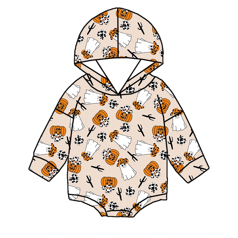 Trendy Kids Clothes Fall Halloween Baby Boys Loose Style Custom Printed Hooded One Piece Romper - Image 4