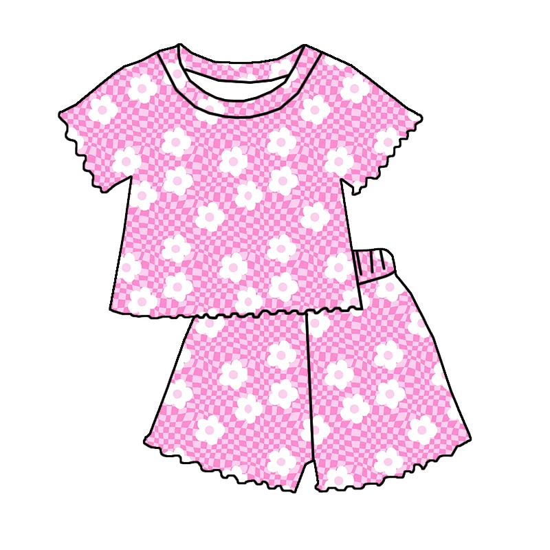New Arrival Kids Clothing Custom Printing Crop Length Shirt Matching Lettuce Edge Shorts Girls Summer Clothes Sets - Image 2