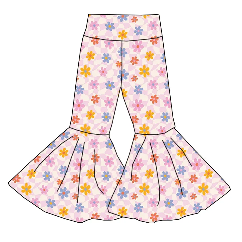 Boutique Custom Girls Bell Bottoms High Quality Knitted Fabric Casual Plus Size Pants Printed Design - Image 2