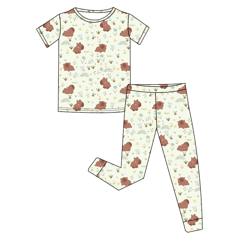 High-quality Bamboo-made Children's Sleepwear Set Short-sleeved Pants and Long Pants, Custom Patterns Children's Summer Pajamas - Image 6