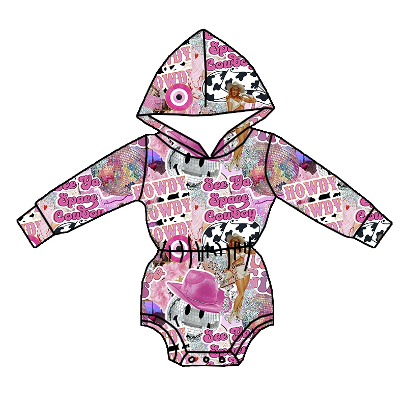 Newest Kids Clothing Spooky Season Halloween Custom Printed Long Sleeve One Piece Girls Hooded Romper - Image 3