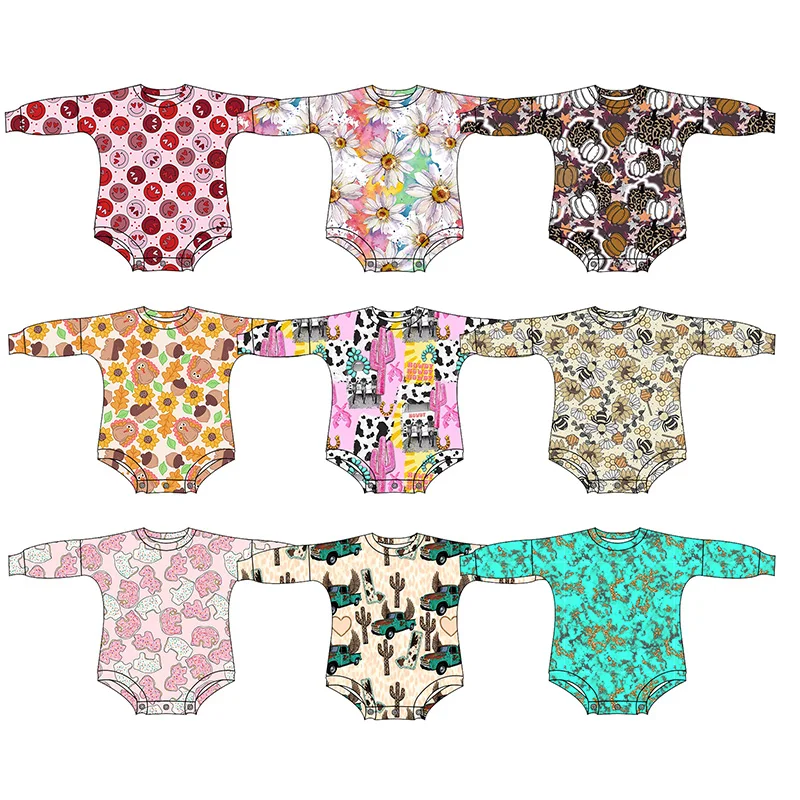 2023 Western Loose Style Newborn Baby One Piece Romper Long Sleeve Soft Milk Silk Fabric Autumn Girl Leotard Jumpsuit