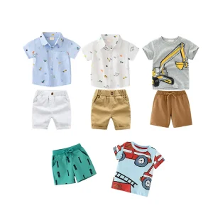 2023 Summer  Wholesale Children Sets Kids Short Sets Boy Cotton Short T Shorts Two-piece Children's Clothing