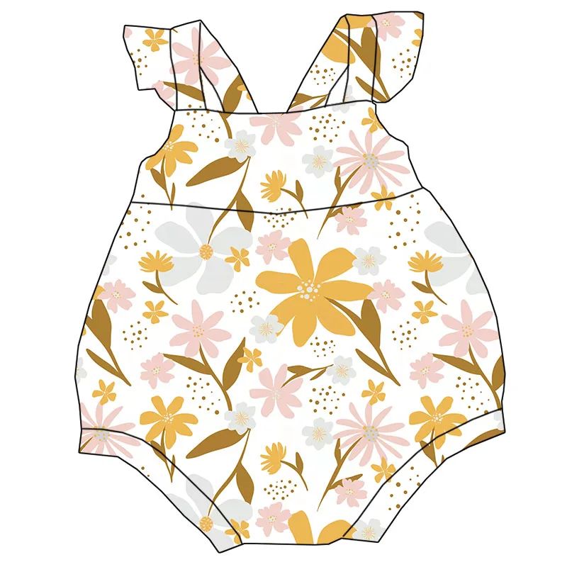 High-quality Factory-customized Printed Pattern Baby Jumpsuit with Petal Sleeveless Design Summer Children's Crawling Suit - Image 4