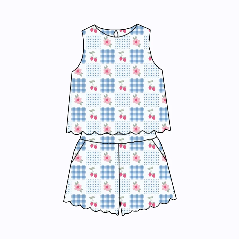 Summer Girls' Custom Casual Suit with Comfortable Fabric, Customizable Logo, Sleeveless Shorts Children's Set - Image 6