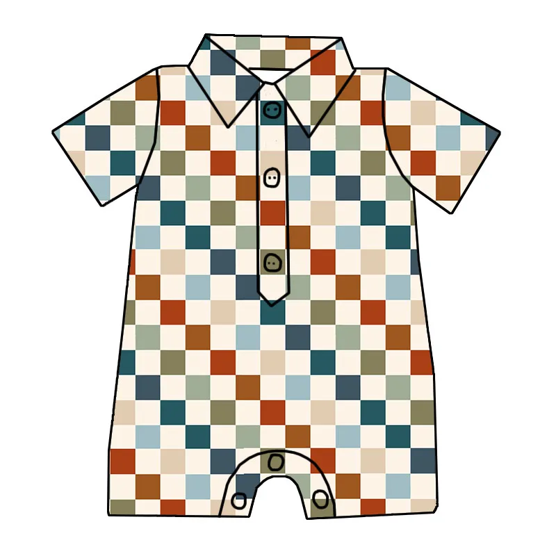 Wholesale Boys Clothing Custom Button up Romper Stylish Western Halloween Printed Toddler Boys Romper - Image 4