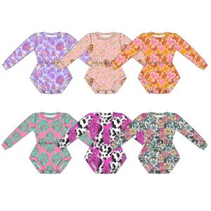 Wholesale Newborn Baby One Piece Romper Long Sleeve Round Neck Milk Silk Fabric Western Autumn Girl Leotard