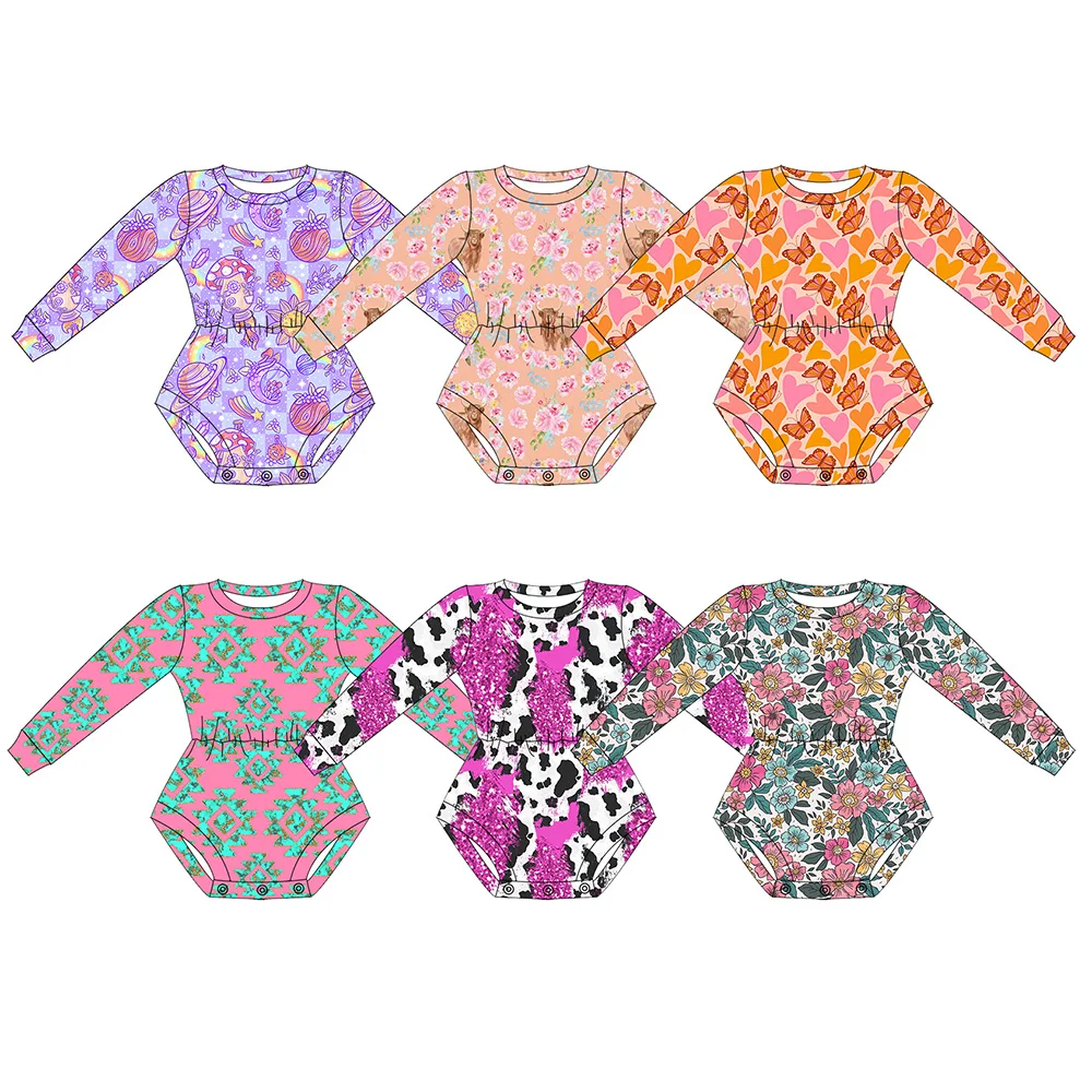 Wholesale Newborn Baby One Piece Romper Long Sleeve Round Neck Milk Silk Fabric Western Autumn Girl Leotard