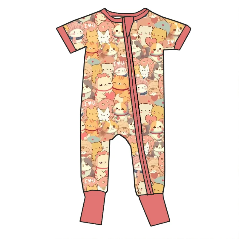New Arrival Valentine's Day Soft Bamboo Fabric Short Sleeves Baby Girls Zippy Pajamas Romper - Image 5