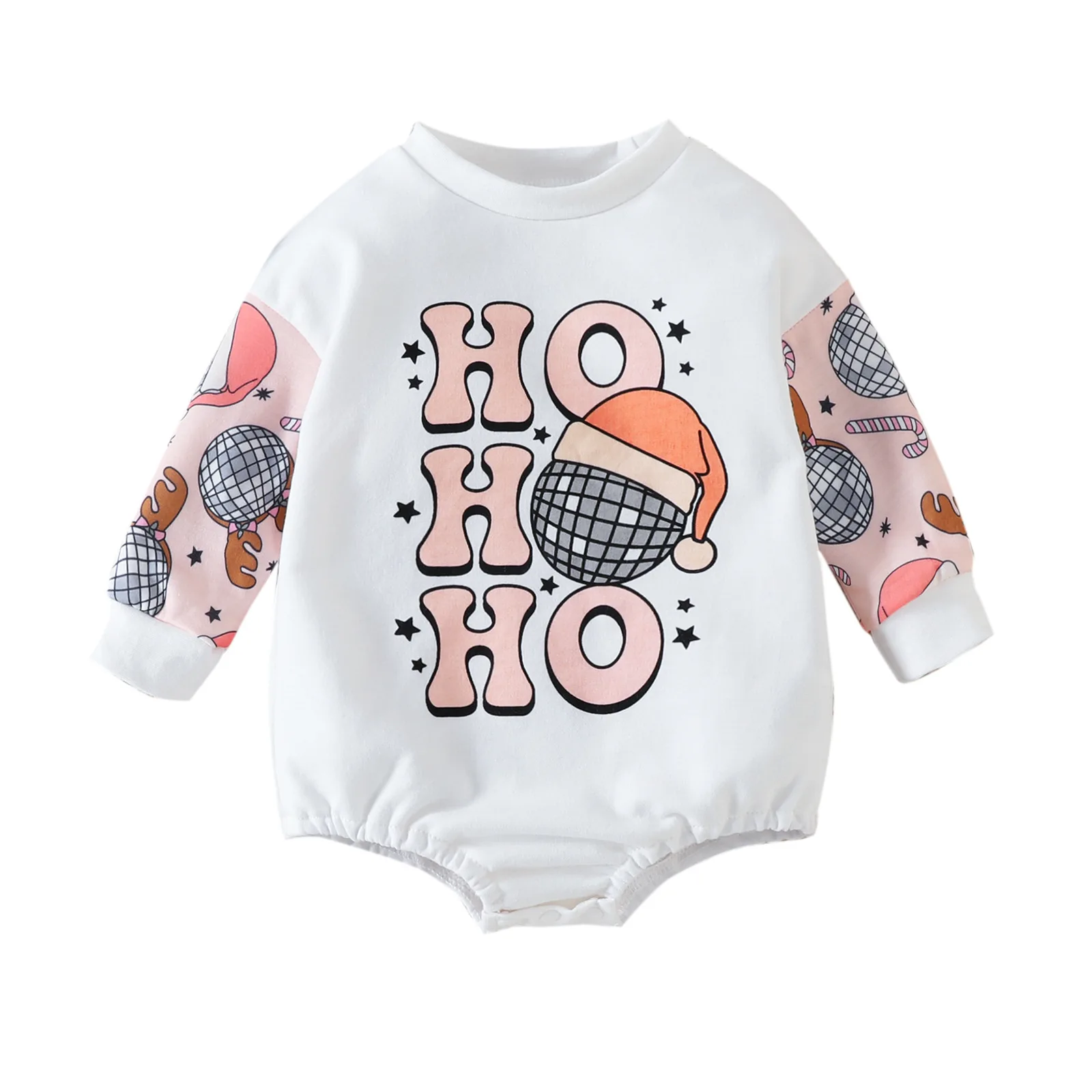 2023 Western Christmas Newborn Baby One Piece Romper Long Sleeve Solid Cuff Round Neck Winter Girl Leotard - Image 4