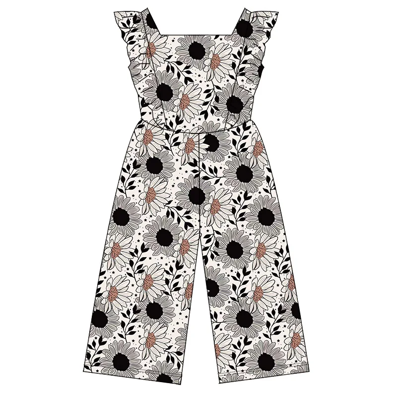 New Arrival Boutique Ruffle Sleeve Wide Leg Design Loose Style Girl One Piece Romper Round Neck Kids Baby Jumpsuit Overall - Image 5