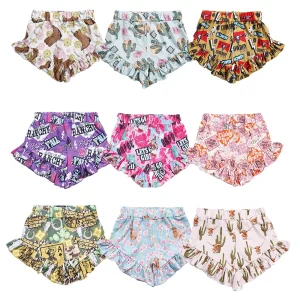 New Arrival Girl Ruffle Shorts Milk Silk Soft Fabric Custom Print Kids High Waist Casual Wear Short Summer Children Clothes
