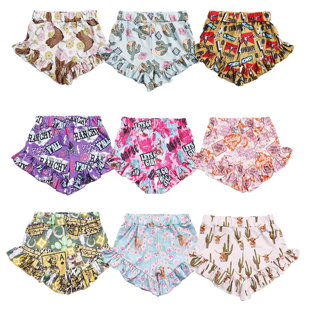 New Arrival Girl Ruffle Shorts Milk Silk Soft Fabric Custom Print Kids High Waist Casual Wear Short Summer Children Clothes